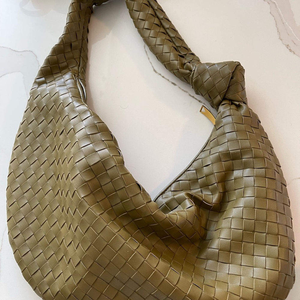 Olive Woven Hobo Leather Bag